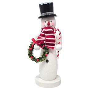 Peppermint Candy Cane Snowman Christmas Wood 10" Nutcracker